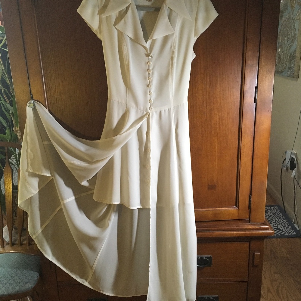 Off White Shear Crepe Event Dress - Picture 2 of 14